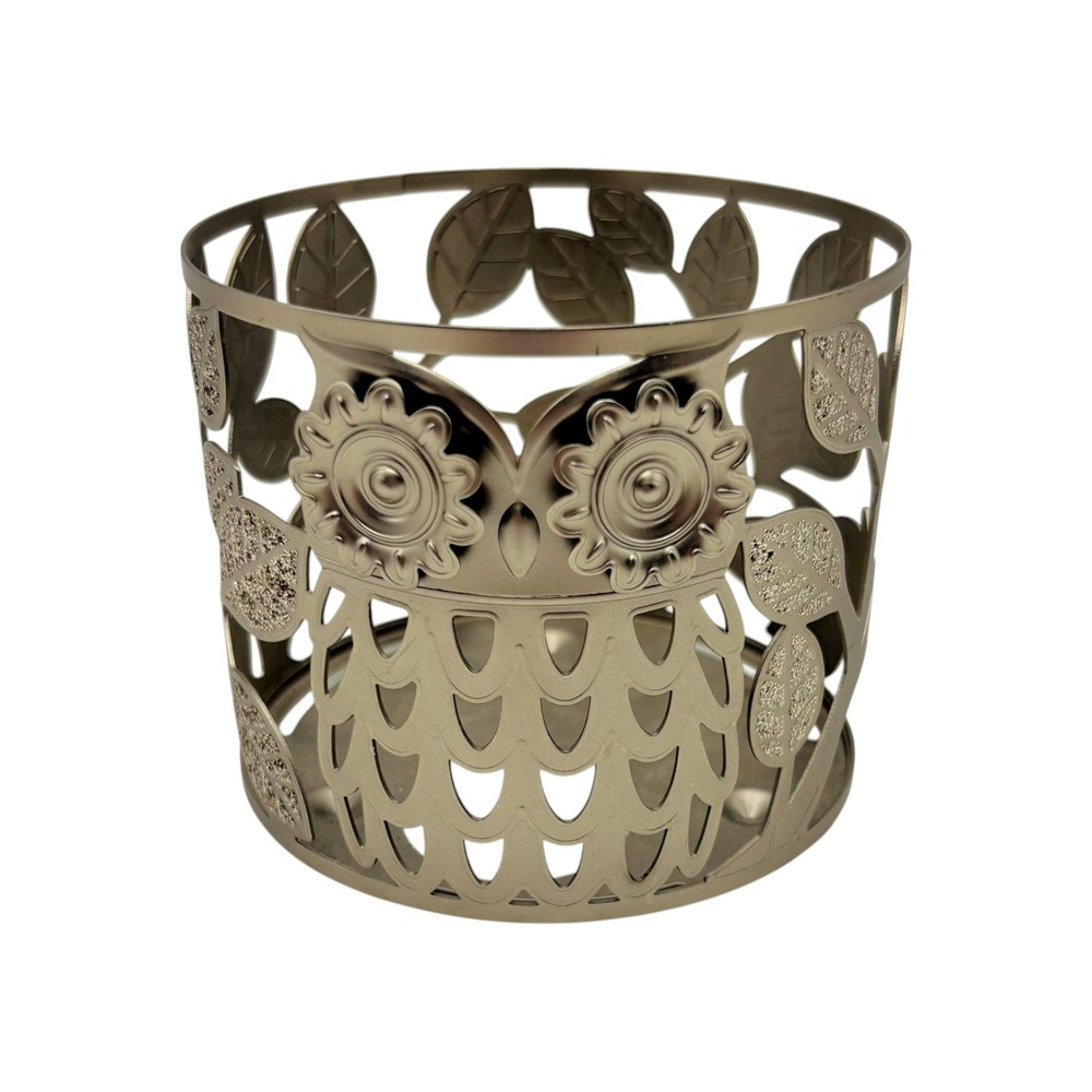 Bath & Body Works Candle Holder OS Champagne Gold Owl Leaf Glitter